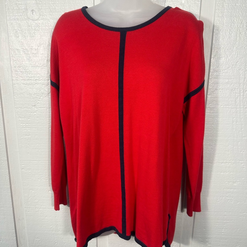 Crown & Ivy Red with Blue Stripe Women’s Sweater Size Medium EUC